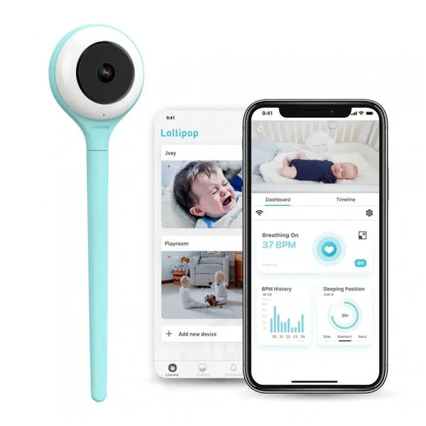 Babá Eletrônica Inteligente com Wi Fi, Detector de Choro, Vídeo, Audio e Monitor de Sono, LOLLIPOP CABC LOL, Azul turquesa 110v