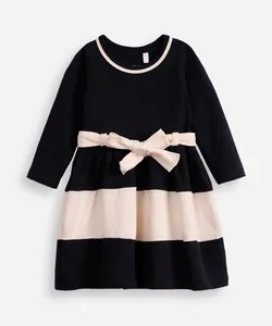 vestido infantil de algodão manga longa com faixa listrado azul 2