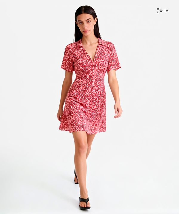 vestido curto feminino de viscose floral vermelho GG