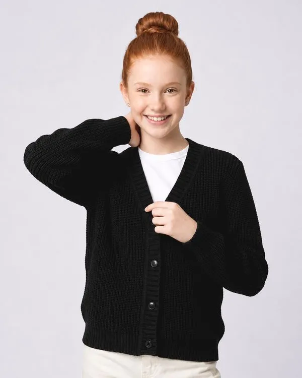 Cardigan Juvenil Tricô Com Botões Preto 14