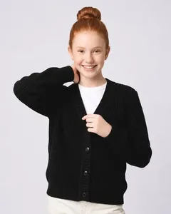 Cardigan Juvenil Tricô Com Botões Preto 14