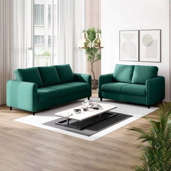 Conjunto Sofá com 2 e 3 Lugares em Veludo CabeCasa MadeiraOriginals Verde Verde