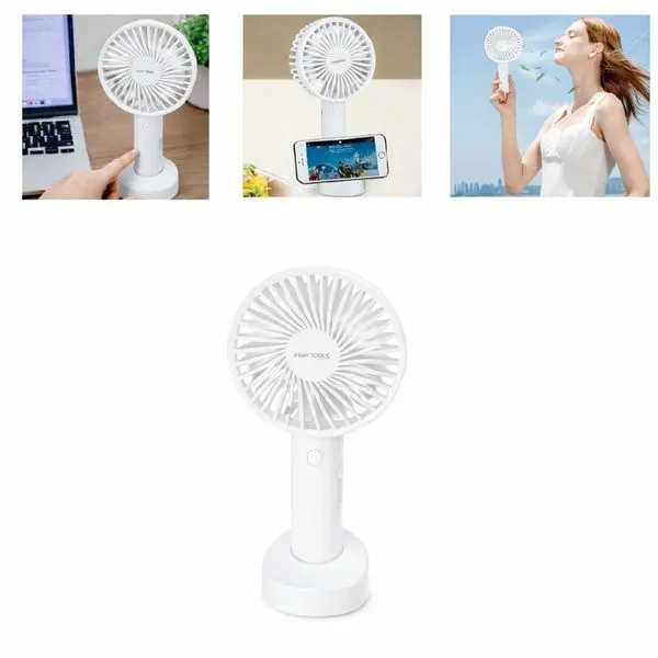 Mini Ventilador Portátil Yeet 5W 15cm 3 Pás 3 Velocidades Branco USB Recarregável com Suporte para Celular 5V Mini Ventilador Portátil Yeet 5W 15cm 3 Pás 3 Velocidades Branco USB 5V