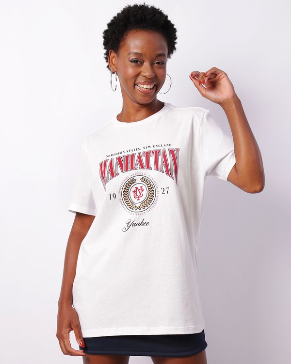 Camiseta Feminina Manga Curta Estampada Branca M