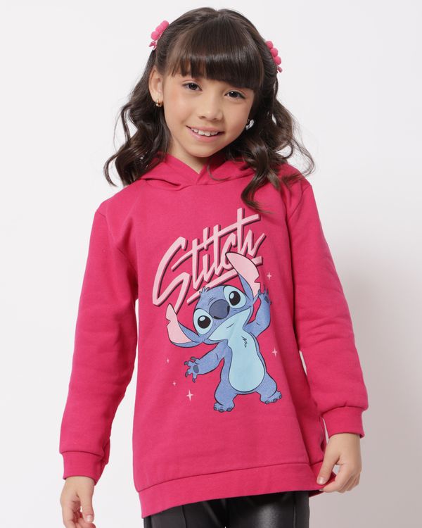 Blusão Moletom Infantil Capuz Disney Stitch Rosa Escuro 6