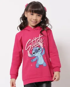 Blusão Moletom Infantil Capuz Disney Stitch Rosa Escuro 6