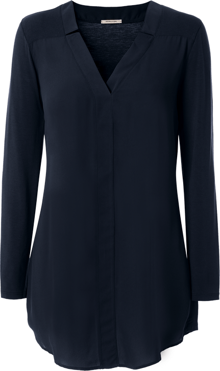 Maxi Blusa Decote Camisa Em Viscose e Georgete - Azul M