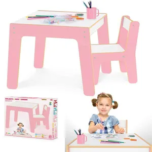 Mesa Mesinha Infantil De Madeira Com Cadeira Cadeirinha Junges Várias Cores Crianças Até 40Kg Rosa