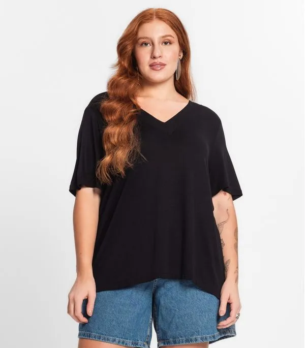 Blusa Feminina Plus Size Secret Glam Preto Plus G2