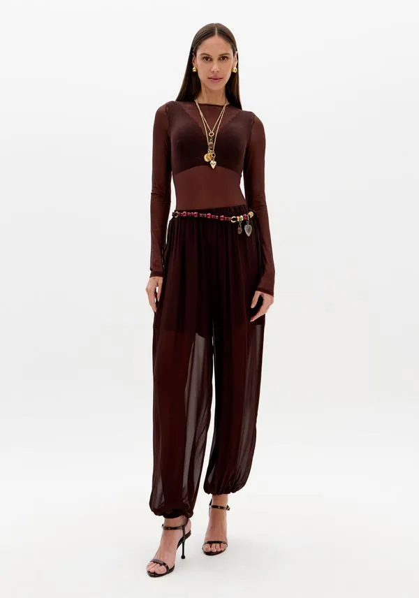 Calça Jogging De Chiffon Marrom G