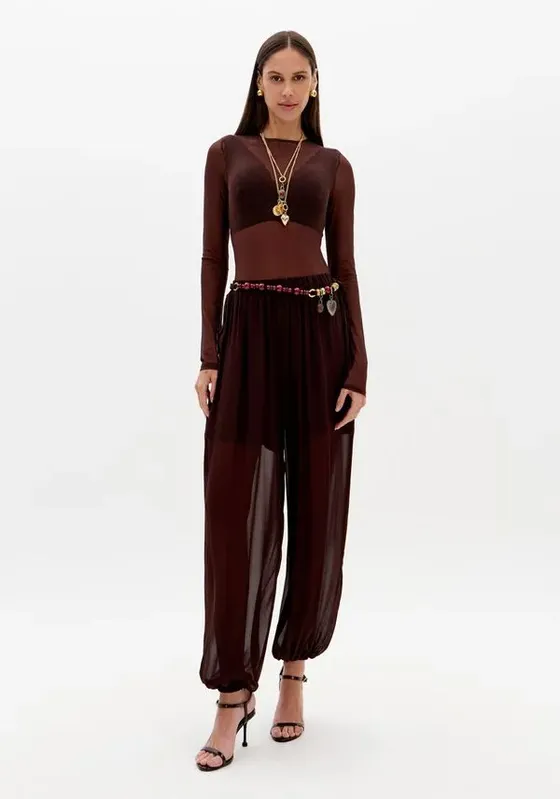 Calça Jogging De Chiffon Marrom G