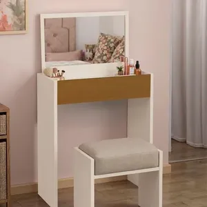 Penteadeira Mesa Maquiagem com Espelho LED Madeira MDF Off White