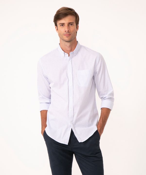 camisa comfort xadrez manga longa branca G
