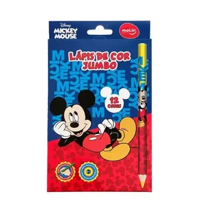Lápis de Cor Jumbo Molin do Brasil Mickey Mouse Estampa 2 com Ponta Grossa para Desenho Infantil Caixa com 12 Cores Lápis de Cor Jumbo Molin do Brasil Mickey Mouse Estampa 2 com 12 Unidades para Uso Escolar