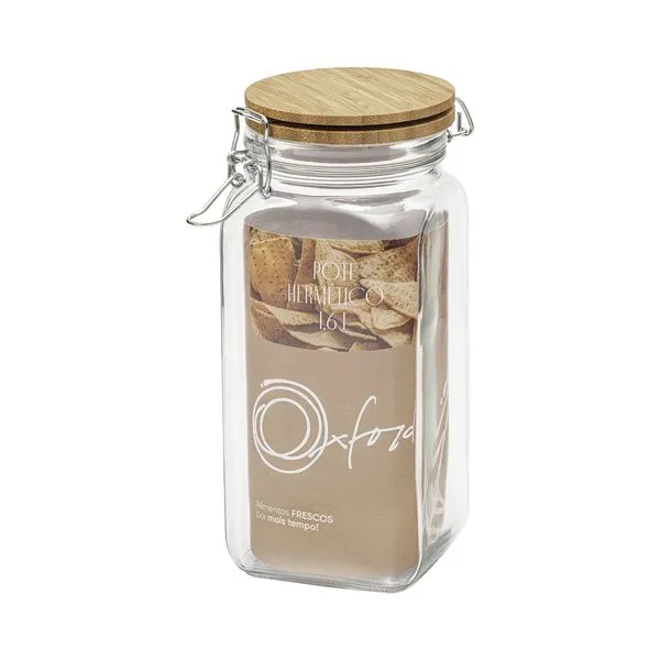 Pote Hermético de Vidro Retrô 1,6 L com tampa de Bambu