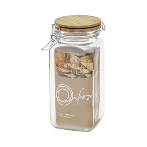 Pote Hermético de Vidro Retrô 1,6 L com tampa de Bambu