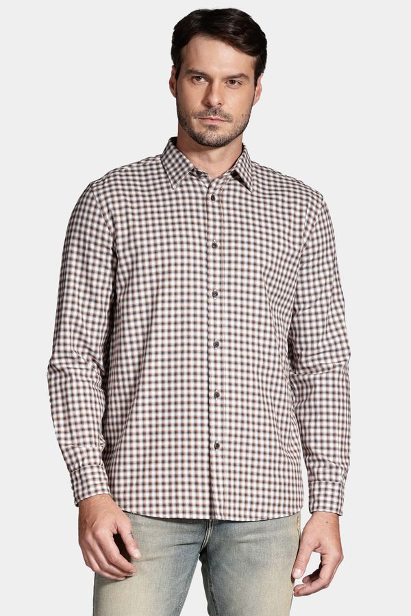 Camisa Manga Longa Regular em Flanela Xadrez Óptico Off White Com Ferrugem - XGG