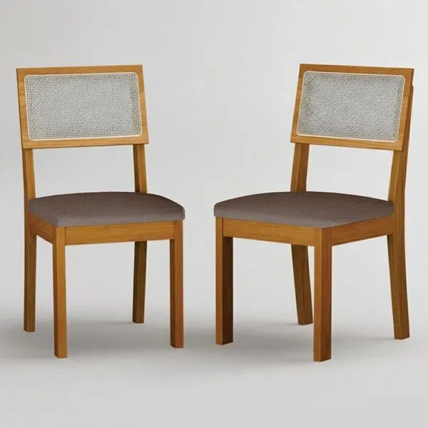 Kit 2 Cadeiras para Mesa de Jantar Flora MDF Tecido Joli Camurça Caramelo Leifer Móveis Kit 2 Cadeiras de Jantar Flora MDF Joli Camurça Caramelo Leifer Móveis