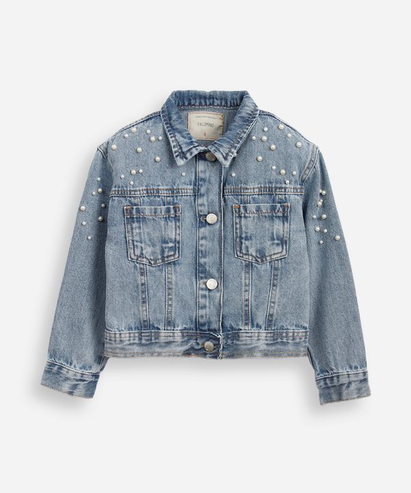 jaqueta jeans infantil com pérolas azul 6