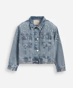 jaqueta jeans infantil com pérolas azul 8