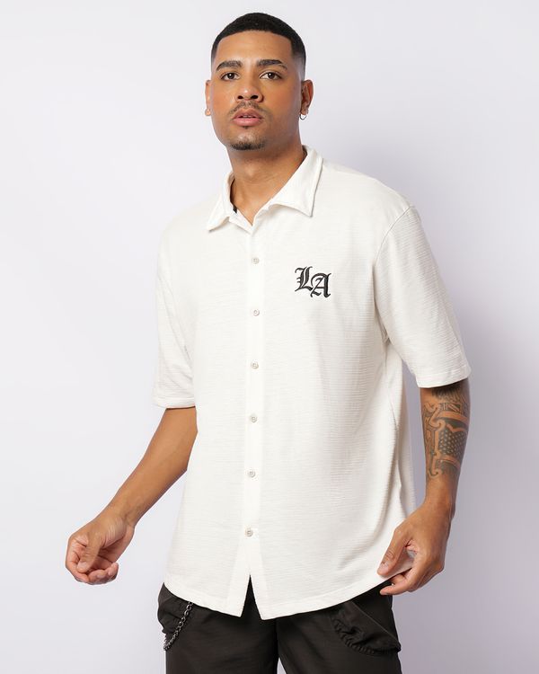 Camisa Masculina Texturizada Com Bordado Manga Curta Off White GG