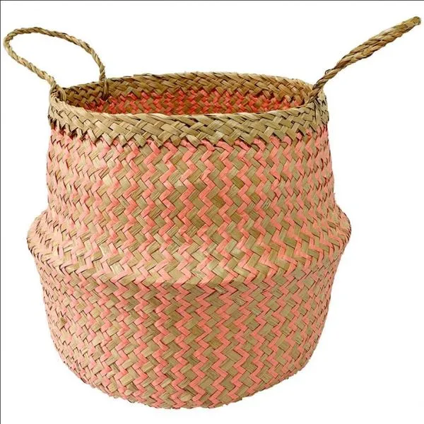 Cesta Redonda Mundi em Fibra Natural com Alças 26 cm L Hermitage Rosa