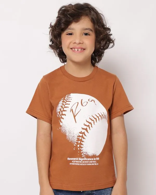 Camiseta Infantil Algodão com Estampa Manga Curta Marrom 6