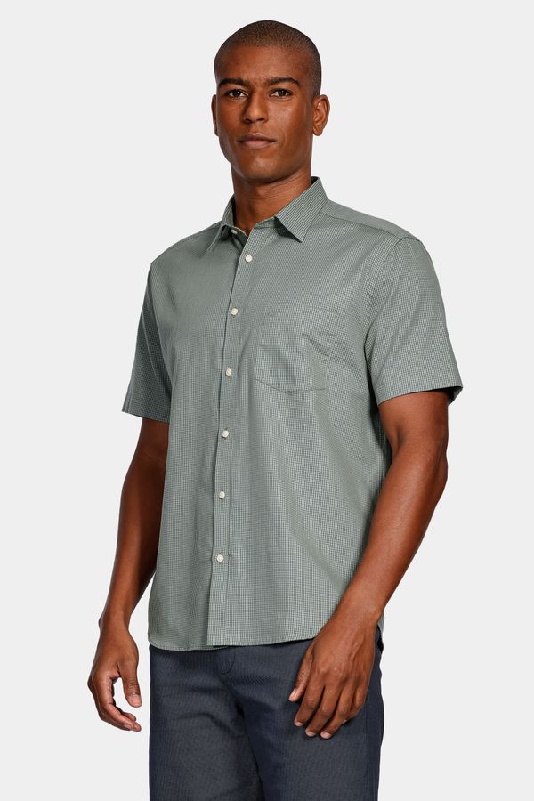 Camisa Regular Micro Xadrez Damero Com Bolso Verde Com Azul - XXG