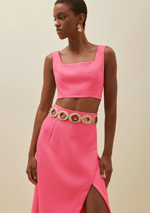 Top Morena Rosa Alfaiataria Alça Larga Detalhe Zíper Pink P