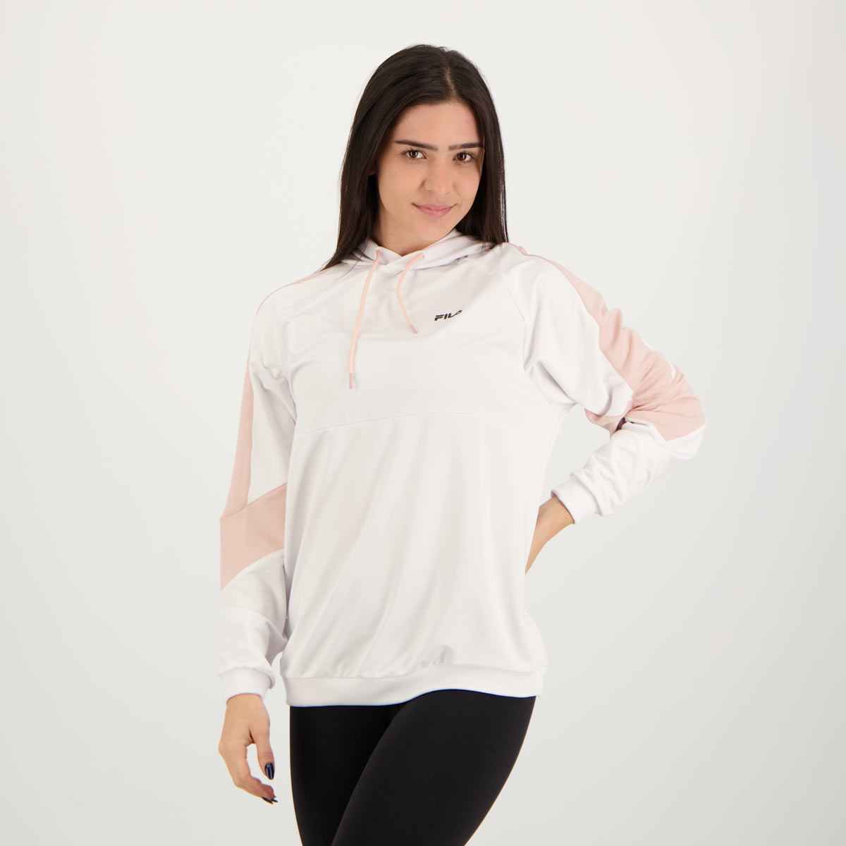 Moletom Fila Sports Over Train Feminino Branco e Rosa