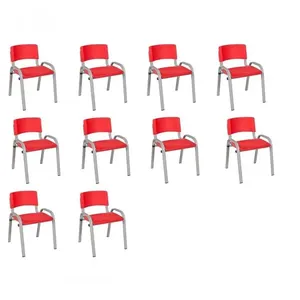 Kit 10 Cadeiras Infantil Iso, Escola, Base Cinza- Vermelho