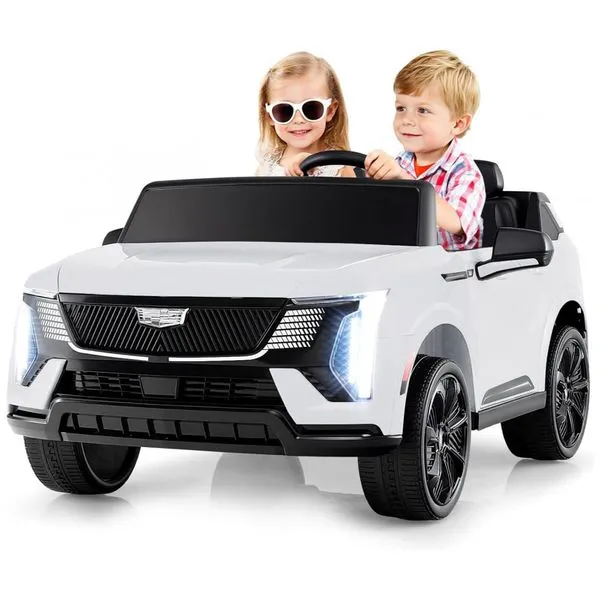 Carro Elétrico Infantil Licenciado Costzon Cadillac 24V 2 Lugares, Controle Remoto, Suspensão 4 Rodas, Música, Luzes LED, Branco