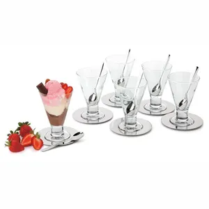 Conjunto de Taças para Sorvete Forma Gelato em Vidro e Inox 13,7 cm - 18 Peças