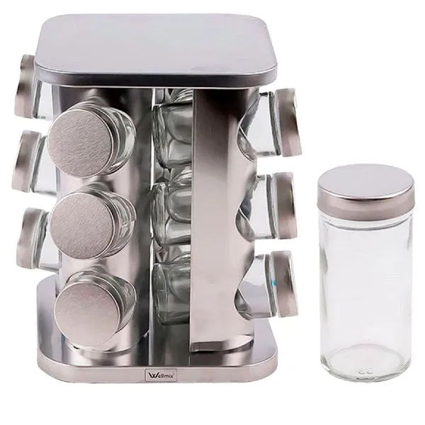 Conj Wellmix 12 Pe As Porta Condimentos Inox Com Suporte Girat Rio (Potes 100ml) (MP)