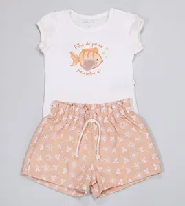 Conjunto Body/Shorts Peixinhos De 3 a 12 meses Cru - G