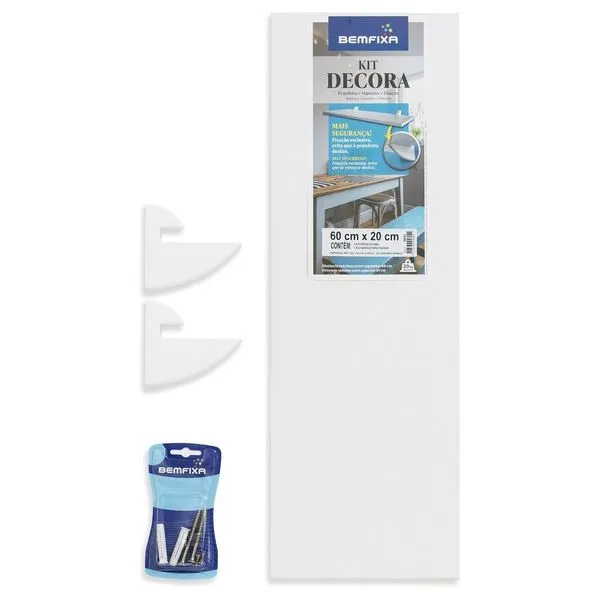 Prateleira Suspensa Bemfixa 60x20cm com Suportes e Kit de Fixação Branca 9605