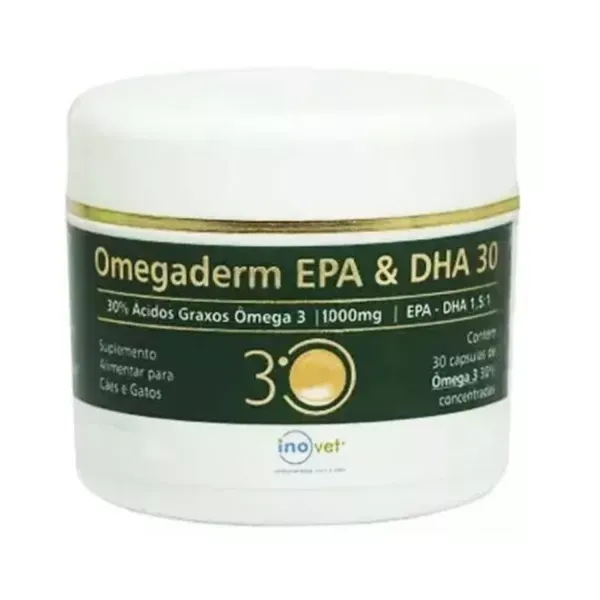 Omegaderm EPA e DHA Cães e Gatos Inovet 1000mg: 30 cápsulas