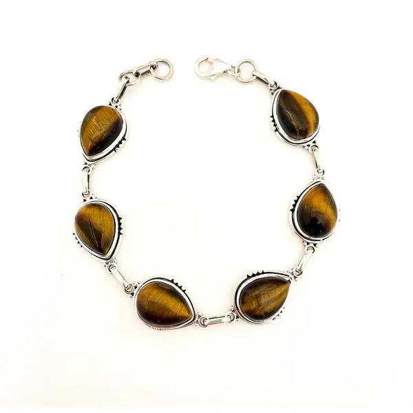 Pulseira Feminina Gotas De Olho De Tigre Em Prata De Bali 925 – Pedra Natural