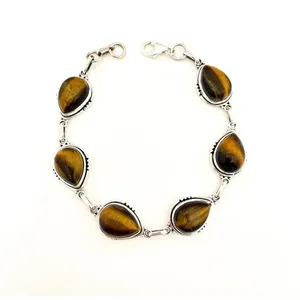 Pulseira Feminina Gotas De Olho De Tigre Em Prata De Bali 925 – Pedra Natural