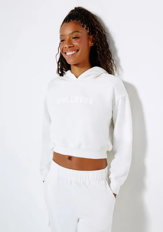 Blusão Esportivo Feminino Cropped Em Moletom - Off white P