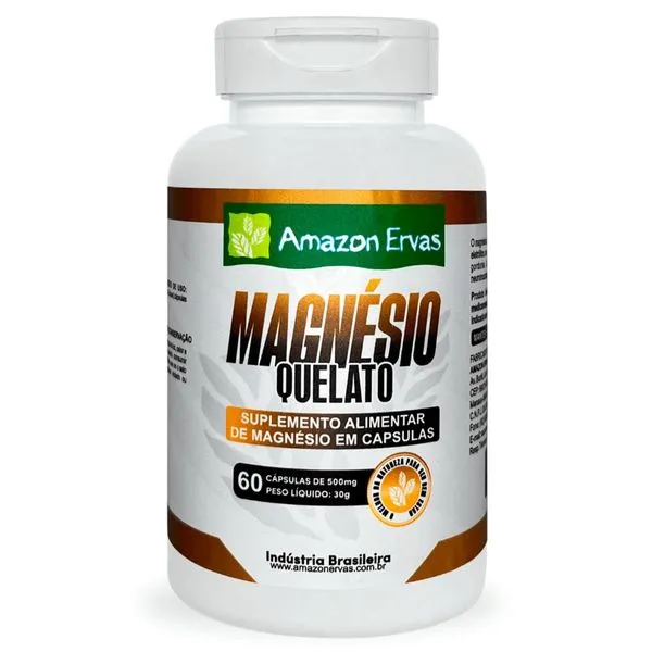 Magnésio Quelato 500mg 60 Cápsulas Amazon Ervas