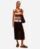 saia reta feminina de tricot com fenda marrom P