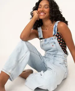 jardineira jeans cropped wide slim sertão azul claro 36
