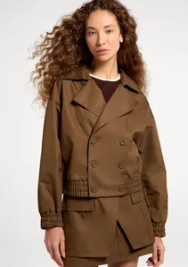Casaco Trench Coat Feminino Box Empapelado - Marrom XP