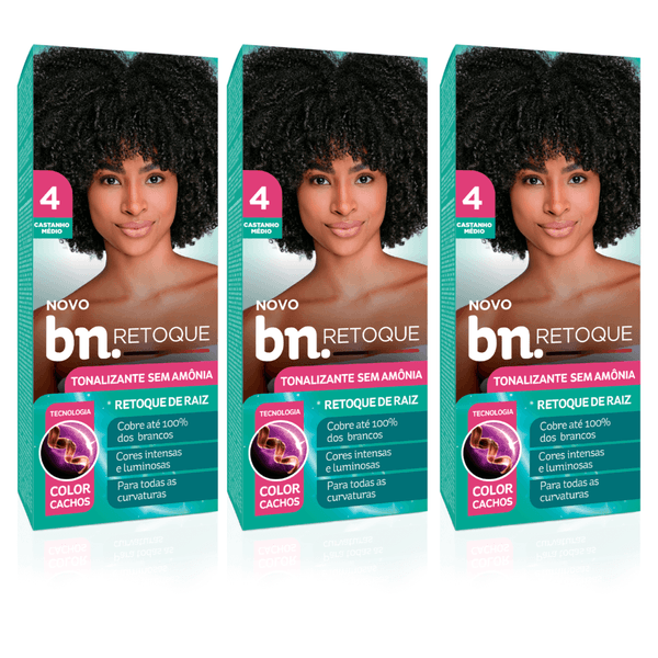 Kit Tonalizante Castanho Médio 4.0 Sem Amônia 90g (3 itens) | bn.Cachos
