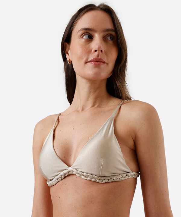 biquíni top triângulo feminino trançado acetinado bege G