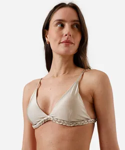 biquíni top triângulo feminino trançado acetinado bege M