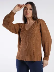 Blusão Tricot Manga Longa Feminino CARAMELO P