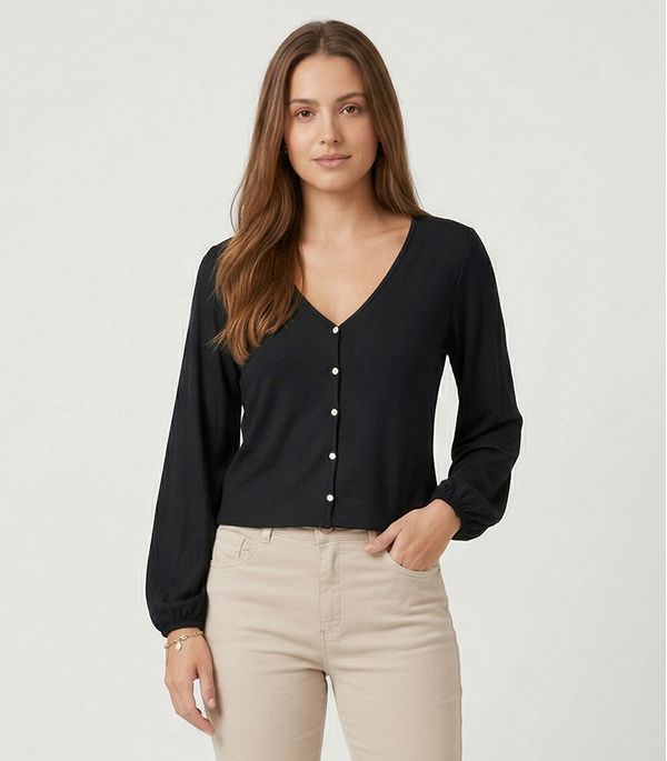 Blusa Feminina Manga Longa Bufante Viscose Endless Preto GG
