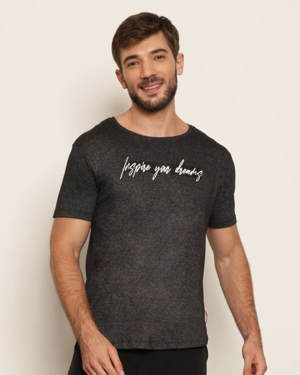 Camiseta Masculina Estampa Escrita Manga Curta Cinza P